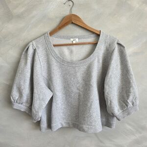 Aerie Gray Puff Sleeve Cropped Sweatshirt Sz XL